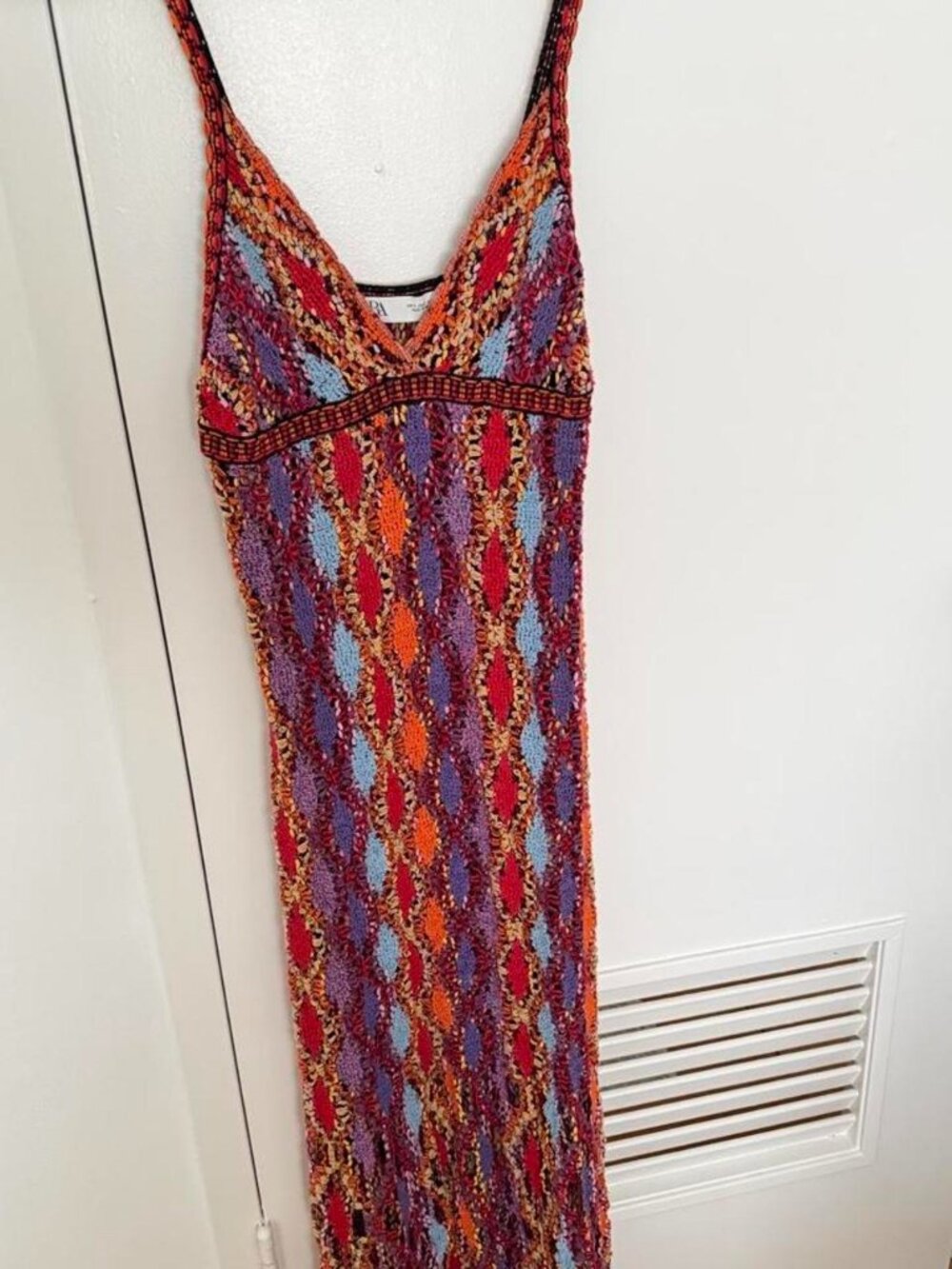 Zara Multicolor Crochet Fringe Maxi Dress Sz S Boho Festival